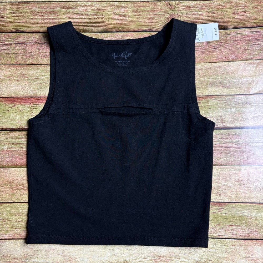 John Galt Black Eliana Chest Slit Cutout‎ Crop Tank Top NWT One Size